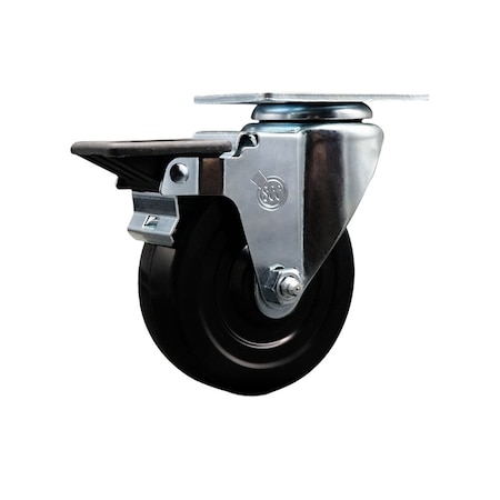 Service Caster 4'' Hard Rubber Wheel Swivel Top Plate Caster Posi Brake SCC-20S414-HRS-PLB